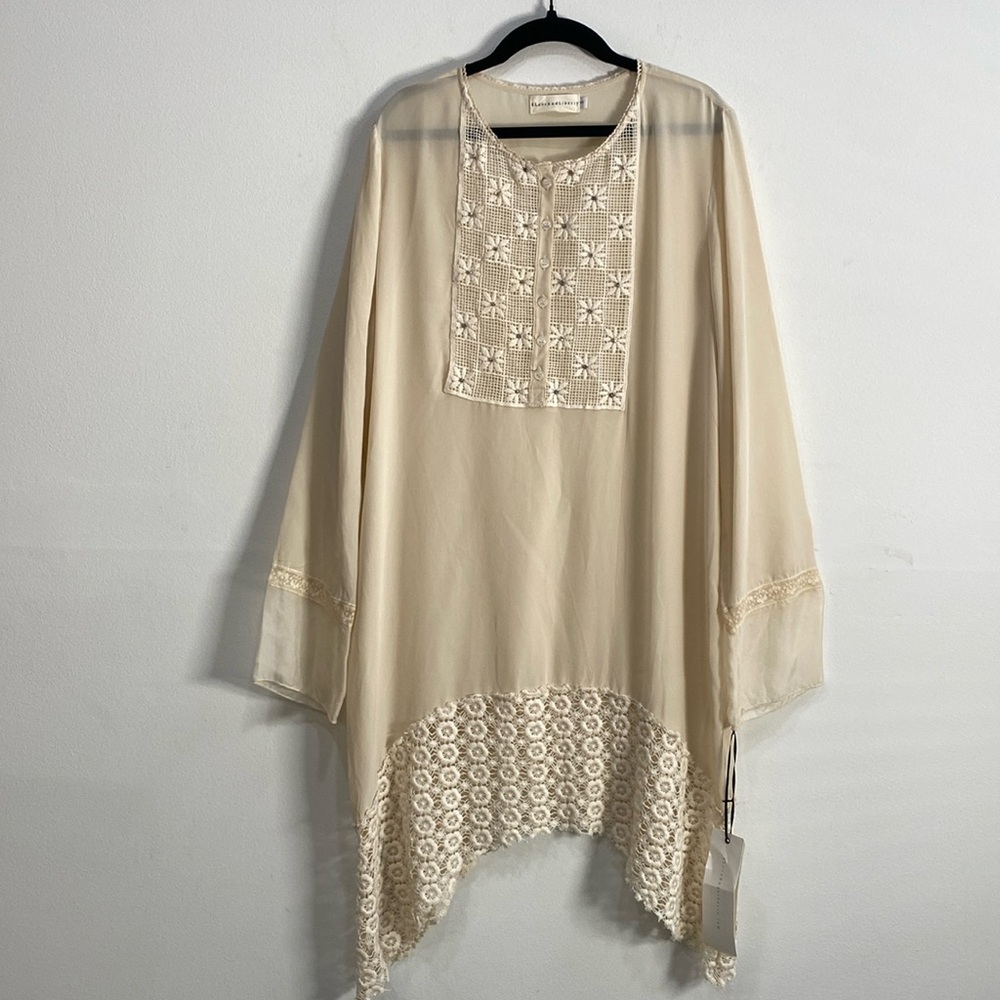 Johnny Was 4 Love And Liberty Silk Dress Beige Asymmetrical Small Nwt